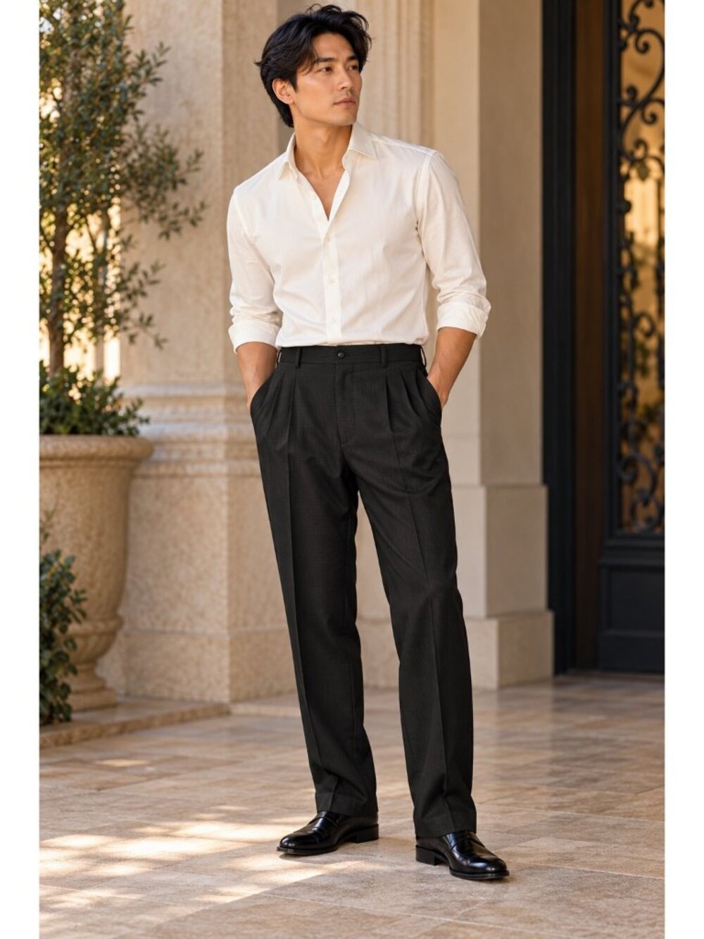Canali Men’s Tuxedo Pants IT 52 US 36 Black Wool Silk Satin Stripe Made Italy